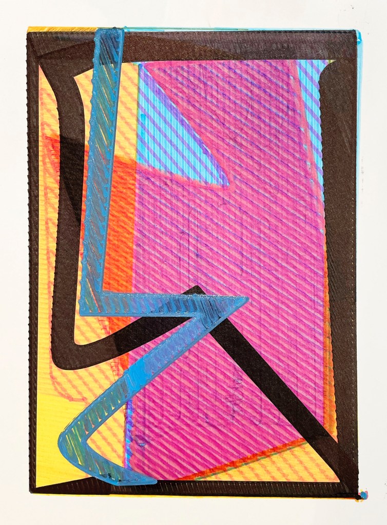 Lung #1 (WHENEVERwhen). Ink, Sharpie, highlighter, and paint marker on prepared plastic. 10x8 inches. 2022. 