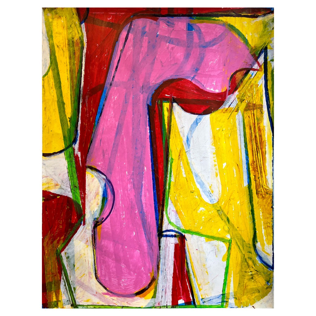 Ballou - Pink Drop (WHENEVERwhen). Acrylic and tempera on paper. 30x22.5 inches. 2021.